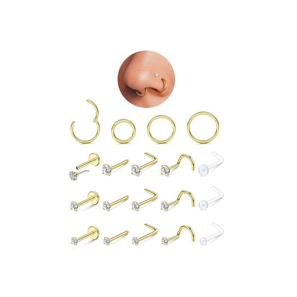 14K Gold Filled Nose Rings Studs Hoops for Women Men: 18G 316L Surgical